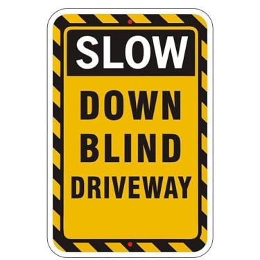 Imagem de Sinais de garagem cegos lentos 45 x 30 cm, placa de aviso de trânsito de metal refletivo para estradas, calçadas e áreas residenciais, alumínio resistente sem ferrugem, uso externo à prova de