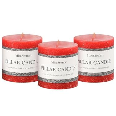 Imagem de Conjunto de 3 velas de pilar de 7 x 7,6 cm - Velas sem perfume derramadas à mão, queima longa limpa, grande vela, vela sem gotejamento sem fumaça para mesa de jantar, casamento, casa, banheiro