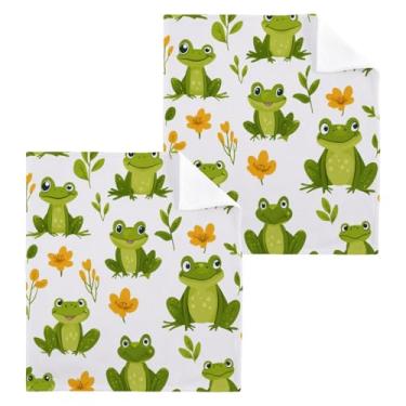 Imagem de Msyxl Pacote com 2 panos fofos de sapos para banheiro, panos de lavagem de algodão de 30,5 x 30,5 cm, panos macios e absorventes para o rosto e corpo
