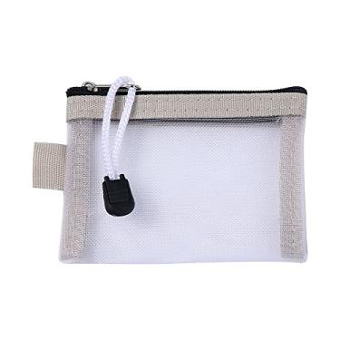 Imagem de Bolsa portátil com zíper para identidade, porta-cartão de crédito, carteira pequena, de malha, bolsa de cosméticos transparente, Amarelo, Bolsa para moedas