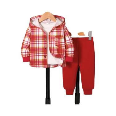Imagem de Conjunto De 2 Peças Para Crianças: Casaco Com Capuz Xadrez Vermelho E 