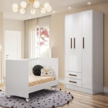Imagem de Quarto de Bebê Completo Berço Mini Cama e Guarda Roupa 3 Portas Q Encanto Branco
