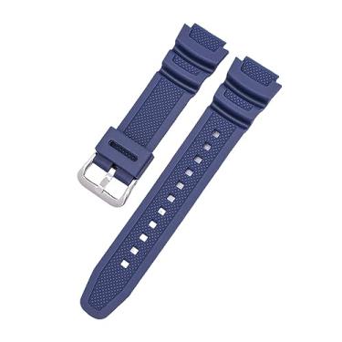 Imagem de CYSUE Pulseira de relógio de borracha, para AQ-S810W/S800W AE-1000W SGW-400H/300H/500H W-735H Pulseira de silicone Pulseira de pulseira de pino preto (Cor: fivela de prata azul, tamanho: 18mm)