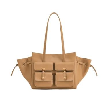 Imagem de BCMCBV Bolinho de massa grande capacidade bolsa feminina cor sólida ombro ombro axila bolsas femininas, Damasco, 45-13-22cm