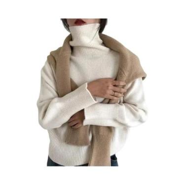 Imagem de Suéter Feminino Oversized De Gola Alta, Cor Sólida, Moda Vintage, Tops