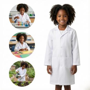 Imagem de Jaleco Infantil Branco Kids Manga Longa Cientista Laboratório Tamanho 