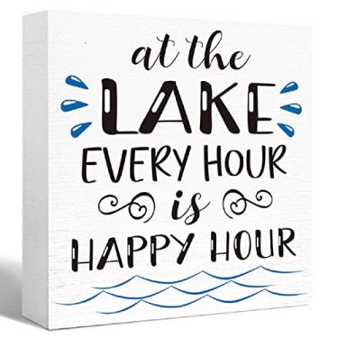 Imagem de SJNH Decoração De Casa Com Tema Lago, Placa Caixa Madeira, Bloco Madeira Para Mesa, Casa, Quarto, Escritório, Cubículo, Prateleira, Verão