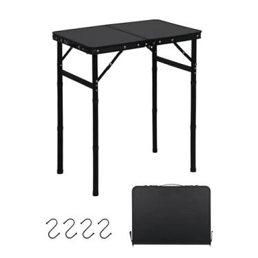Imagem de LOFTEY Pequena mesa dobrável de acampamento, mesa dobrável de alumínio de 60 cm, 3 alturas ajustáveis | alça portátil | leve para viagens e atividades ao ar livre, 60 cm x 40 cm x 70 cm A, preta