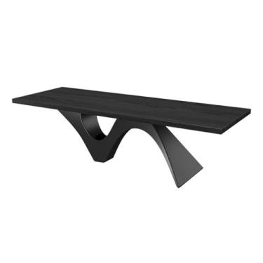 Imagem de hezhuhe2258 Mesa de computador para escritório doméstico moderna executiva, mesa de escrita espaçosa de madeira de freixo PC estação de trabalho com perna de aço ondulado, preto (G)