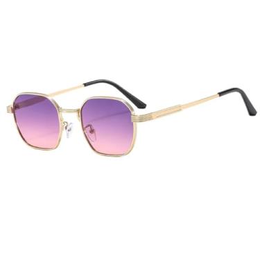 Imagem de HPIRME Óculos retrô femininos com lentes degradê, armação de metal, multicoloridos, estilo punk, proteção UV400 (dourado-cinza-rosa)