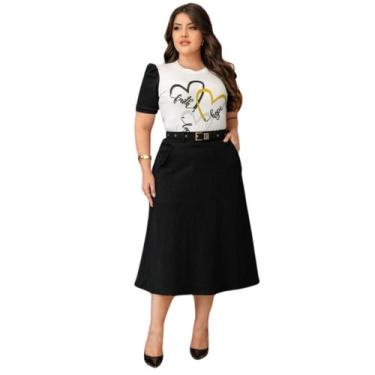 Imagem de Conjunto Feminino Moda Evangélica Saia Midi Evasê e Blusa Elegante  Lo