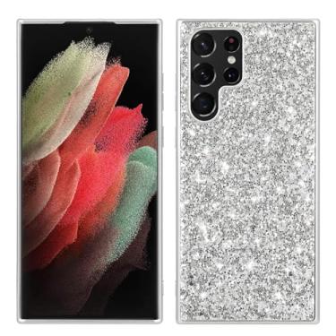 Imagem de POYUFRG Capa com glitter para Samsung Galaxy S26 Ultra/S26 Plus/S26, capa de couro galvanizado de luxo slim fit com capa de proteção para câmera, prata, S26 Plus