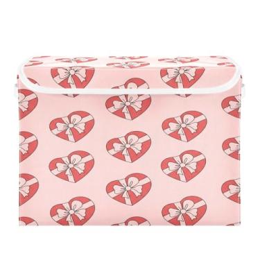Imagem de Wassud Cestos de armazenamento dobráveis com tampas design de caixa de coração, cestas organizadoras de tecido dobrável para armário, decoração sazonal de casa 40 x 30 x 30 cm