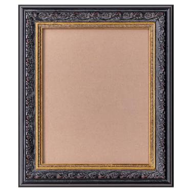 Imagem de ArtXO Porta-retrato 20 x 25 cm para suporte de parede ou mesa - Moldura ornamentada de estilo vintage para decoração de casa com acrílico, exibe pôsteres de 25 x 20 cm, tela, arte (preto e dourado)