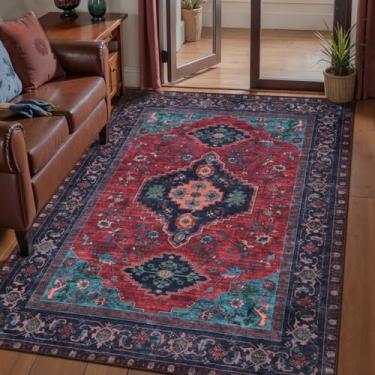 Imagem de Tangsoo Tapete lavável, tapete de área de 10 x 15 cm, tapete oriental interno para sala de estar, antiderrapante, lavável na máquina, tapetes grandes, estampa macia, tapete envelhecido para quarto