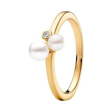 Imagem de Anel Feminino De Prata Esterlina 925 Banhado a Ouro 18K Com Pérola Geo