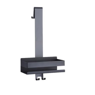 Imagem de Prateleiras móveis para banheiro, organizador sem broca, suporte de chuveiro, prateleira de aço, prateleiras multifuncionais, unidade de armazenamento, banheiro (preto)