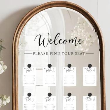Imagem de JarThenaAMCS Adesivos espelhados para quadro de assentos de casamento Welcome Please Find Your Seat Letras removíveis decalques de vinil para placa de janela de vidro decoração de casamento, preto