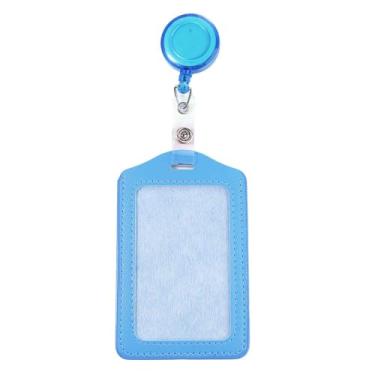 Imagem de Porta-crachás para cartões, material escolar, estojo retrátil para guardar cartões (azul-celeste, vertical)