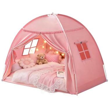 Imagem de Barraca de cama tamanho solteiro para meninas e meninos – tenda de dormir infantil com design blackout, barraca de cama portátil respirável para quartos com correntes de ar, acampamento no chão de