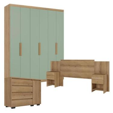 Imagem de Guarda Roupa Casal Milan 6 Portas Capuccino Menta com Cômoda com Porta