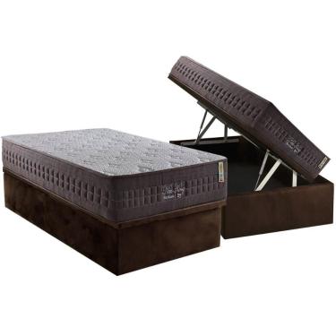 Imagem de Cama Box Baú Solteiro: Colchão Molas Ensacadas D Angelis Anjos New King Brown + Base Crc Suede Brown (88x188)