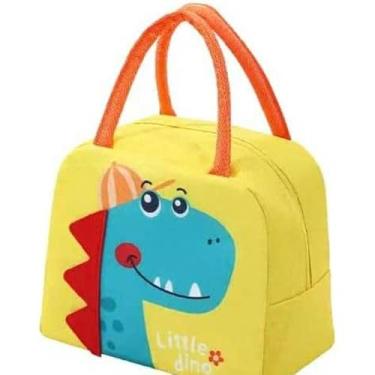 Imagem de Bolsa Térmica Infantil 3D, Lancheira Escolar com Alça, Design Animais, Material Oxford, Isolamento Térmico, 17x22x9 cm Azul, Rosa, Marrom (Dinossauro (amarelo))