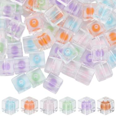 Imagem de SUNNYCLUE 80 peças de contas cúbicas de acrílico 12 mm contas grossas de chiclete multicoloridas transparentes de cristal espaçadores soltos para fabricação de joias, pulseira, brincos, colares