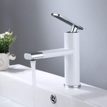 Imagem de Torneira de lavatório Torneira misturadora de banheiro de alça única Torneira de pia quente e fria Rotação Torneira da bacia do aerador Latão Preto Cromo Branco (Branco Cromado Curto)