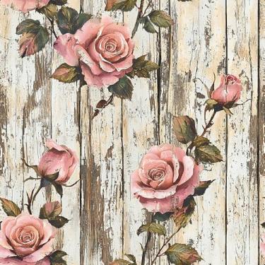 Imagem de MuralPeel Papel de parede vintage rosa rosa floral bege cinza descascar e colar papel de parede autoadesivo removível fácil de descascar no papel de parede para locatário de armário de quarto