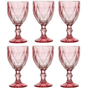 Imagem de Jogo De 6 Taças Para Água Vinho 300ml Diamond Rosa Ke Home