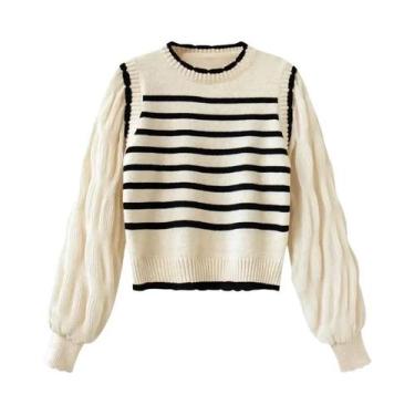 Imagem de Suéter De Tricô Listrado Preto E Branco Feminino Estilo Coreano Macio 