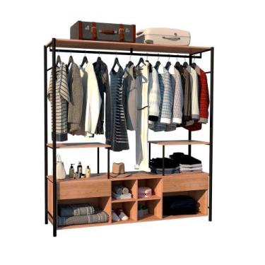 Imagem de Guarda Roupa Closet Casal Industrial 2 Gavetas Tóquio Preto/Demolição 