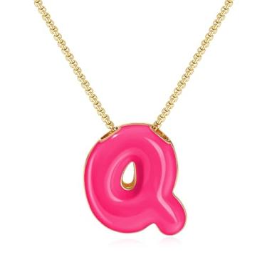 Imagem de KissYan Colar com letras de bolha, banhado a ouro 14 K, pingente de caixa com inicial de balão colorido, joia delicada para presente, Adjustable, Cobre, Sem Pedra Preciosa