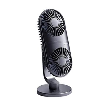 Imagem de U5GAAALPPQ9 Ventilador de mesa USB duplo com 3 velocidades, mini ventilador portátil de energia pequeno ventilador de mesa alimentado por bateria recarregável por USB (cor: branco) (preto)