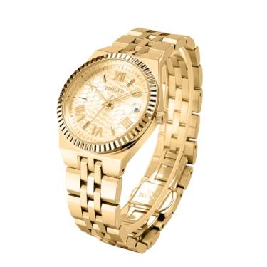 Imagem de ZINNOE Relógios femininos, relógio de quartzo com data, relógio de pulso feminino elegante à prova d'água para trabalho diário, vestidos, negócios e presentes, Dourado