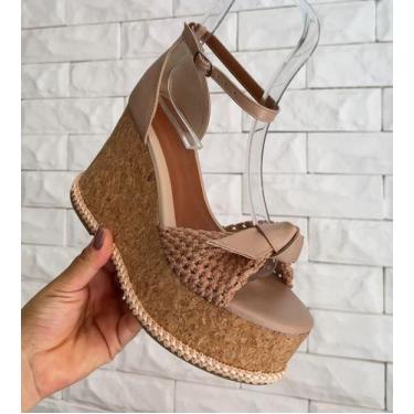 Imagem de Sandália Anabela Célia em Couro e Tira Nude - Jess Calçados, 37