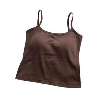 Imagem de Camiseta Sem Mangas Feminina De Cor Sólida Com Alças Finas De Algodão 