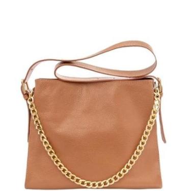 Imagem de Bolsa Feminina Leopoldine Couro Legítimo Caramelo com Alça Ajustável e Corrente Dourada-Feminino