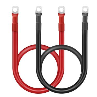 Imagem de SUNJOYCO Cabo de bateria de 2 peças 4AWG, cabos inversores de bateria de 2FT com terminais de terminais M8 de 5/40.6 cm, fio de cobre para painel solar marítimo de carro
