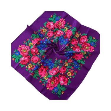 Imagem de Lenço Quadrado Feminino De Seda E Algodão Duplo De 70cm, Confortável E