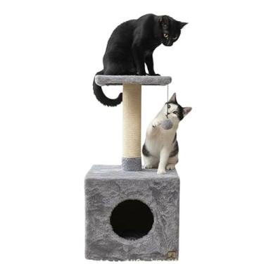 Imagem de Casinha Arranhador Grande para Gatos com Torre em Sisal e Caminha Macia, Casa para Gato com Banco – 75cm(cinza)