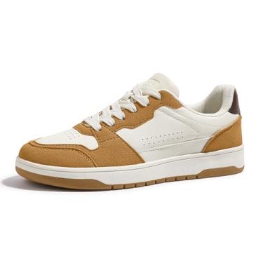 Imagem de LUCKY STEP Tênis masculino moderno com cadarço casual cano baixo antiderrapante tênis skate basquete caminhada, Marrom/branco, 41