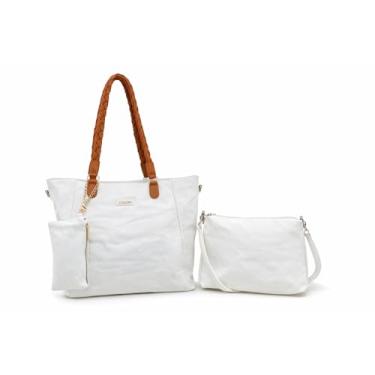 Imagem de Kit 3 Bolsas Femininas White Mood Couro Sintético Branco Alça Caramelo Estilo Toque Elegante Look Moderno Versátil