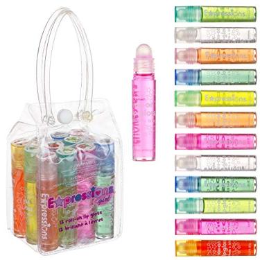 Imagem de Expressions girl Conjunto de 12 peças de brilho labial com estojo de transporte, maquiagem labial brilhante para crianças e adolescentes – Sabores frutados, não tóxicos, adequado para crianças