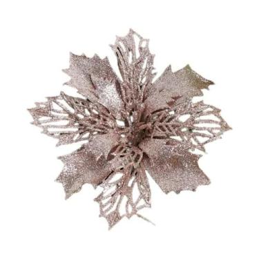 Imagem de Flores Artificiais De Natal Com Glitter 11/16cm 5 Peças Decoração Para