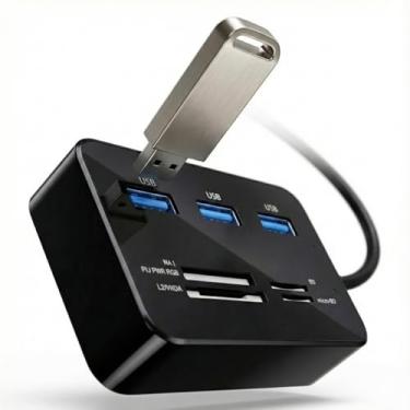 Imagem de Hub USB 7 em 1 com Leitor de Cartões Adaptador Micro SD TF MS Pro Duo Plug & Play PC Notebook Cartao Multiformato 3 Portas USB 2.0 e entrada MS (Memory Stick), MS Pro Duo, SD, MMC, Micro SD, M2