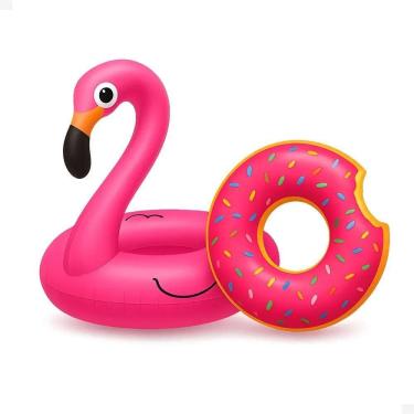 Imagem de Kit 2 Boias Flamingo Donuts Piscina Infantil E Adulto 90 Cm