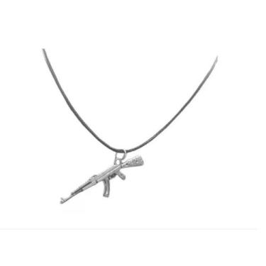 Imagem de Colar Material Sintético Arma Fuzil Sniper Prata Vintage - 3I