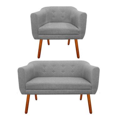 Imagem de Kit Sofá Retrô Namoradeira 02 Lugares e Poltrona Decorativa Julia Linh